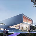 Modern Sales Office Building Featuring Geometric Glass Facade And Landscaped Water Gardens