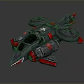 Futuristic Sci Fi Hovercraft With Dual Rotors Shark Mouth Design And Red Accents