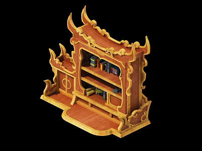 Ornate Carved Traditional Wooden Bookcase With Multiple Shelves And Decorative Details 3d model