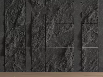Modern Black Slate Texture Feature Wall With Natural Stone Panels And Rustic Design 3d model