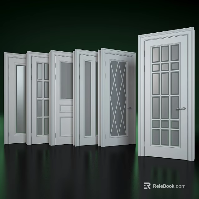 Hinged Doors Various Designs With Glass Panels And Patterns For Home Interior 3d model