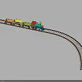 Toy Train With Curved Track And Colorful Carriages On Gray Background