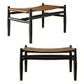 Modern Minimalist Stool with Black Wooden Frame and Brown Leather Seat Design