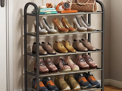 Multi Tiered Shoe Rack Organizing High Heels Leather Shoes Sneakers And Accessories 3d model