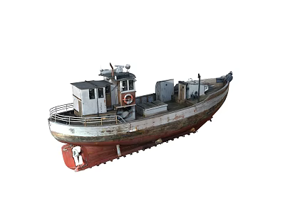Traditional Wooden Boat With Cabin Railing Deck And Weathered Hull Details 3d model