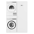 White Stackable Washing Machine With Upper Dryer And Storage Cabinet 3d model