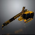 Yellow Excavator With Long Mechanical Arm Tracked Chassis And Cab On Gray Background With Reflection