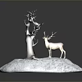 Lifelike Deer Standing By Bare Tree On Snowy Winter Ground Scene