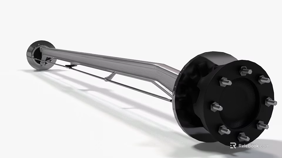 Mechanical Metal Part Featuring Black Circular Ends Silver Rod And Bolts 3d model 