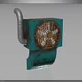Rusty Green Industrial Fan With Metal Pipe Exhaust And Grid Protected Blades
