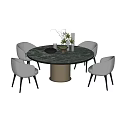 Modern Round Dining Table Set With Upholstered Chairs Metal Legs And Tabletop Decorative Items 3d model