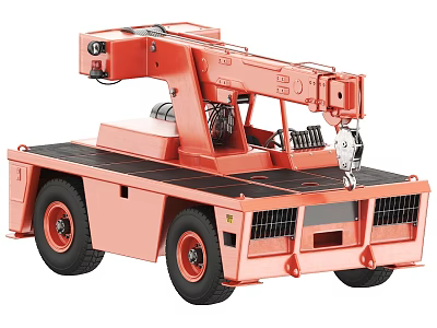 Orange Industrial Utility Vehicle with Crane Arm Platform and Heavy Duty Wheels 3d model