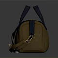 Versatile Stylish Brown Handbag With Blue Handles And Adjustable Shoulder Strap