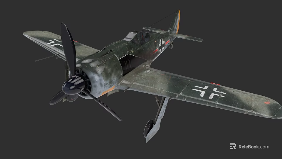 World War II Era Green Camouflage Fighter Plane With Propeller And White Cross Markings 3d model 