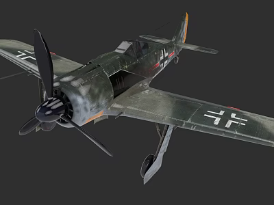World War II Era Green Camouflage Fighter Plane With Propeller And White Cross Markings 3d model