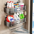 Practical Bathroom Wall Mounted Storage Organizer Rack With Cleaning Supplies And Hanging Hooks 3d model
