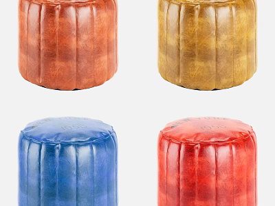Stylish Round Leather Ottoman Poufs With Four Color Options For Living Room Decor 3d model