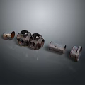 Rusty Metal Equipment Parts Such As Bearings And Connectors Lying On Surface