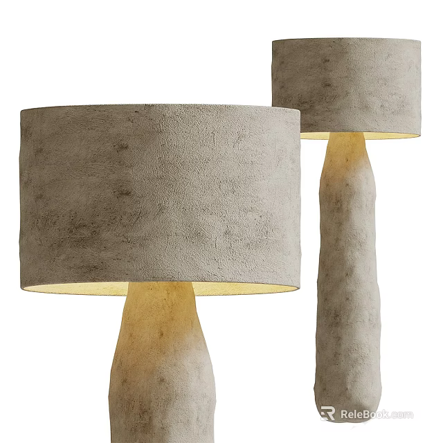 Natural Rustic Modern Chandelier With Gray Fabric Shade And Stone Like Texture Body 3d model 