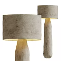 Natural Rustic Modern Chandelier With Gray Fabric Shade And Stone Like Texture Body