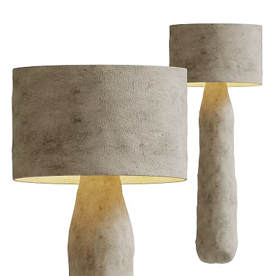 Natural Rustic Modern Chandelier With Gray Fabric Shade And Stone Like Texture Body 3d model