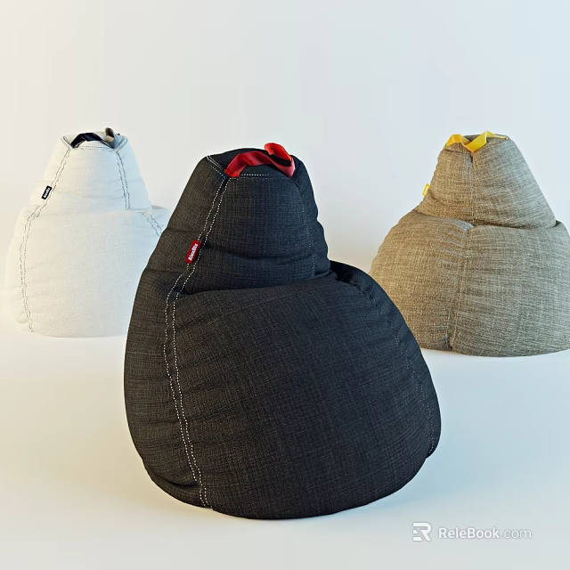 Stylish Bean Bag Chair In White Black Beige Colors With Bow Accents 3d model 