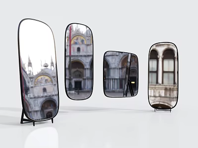 Different Shaped Mirrors Reflecting Historic Venice Architecture in Modern Interior 3d model
