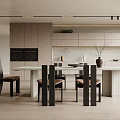 Modern Restaurant Interior With Long Dining Table Chairs Wooden Cabinets And Windows