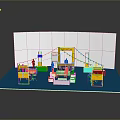 Modern Exhibition Booth With Blue Floor White Backdrop And Yellow New Fashion Sign