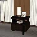 Dark Wood Bedside Table With Storage Drawer Open Shelf Lamp Photo Frame And Books