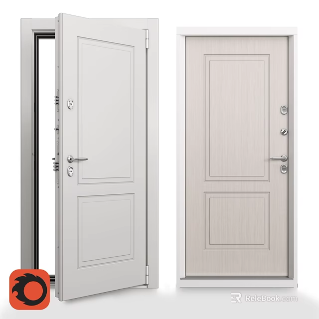 White Swing Door with Simple Panel Design and Silver Handle for Home Interior 3d model 