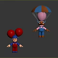 Toy Figures With Red Balloons And Blue Orange Parachute Pink Balloon