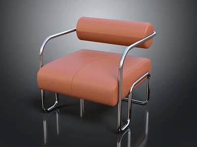 Modern Orange Leather Chair With Metal Armrests Legs And Contemporary Sleek Design 3d model