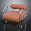 Modern Orange Leather Chair With Metal Armrests Legs And Contemporary Sleek Design