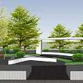 Modern Outdoor Landscape With Open White Architectural Structure Lush Trees And Stone Pathway 3d model