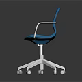 Modern Blue Upholstered Dining Chair With White Armrests And Rolling Wheels