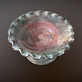 Colorful Ceramic Pedestal Bowl With Scalloped Edges And Vintage Texture For Home Decor