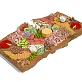 Delicious Assorted Food Platter on Wooden Tray with Meats Cheeses Vegetables and Fruits