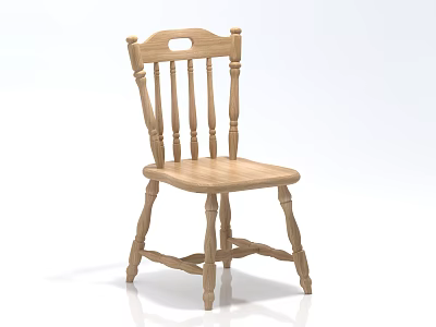 Traditional Wooden Dining Chair With Classic Backrest Design And Light Wood Color 3d model