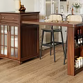 Wooden Bar Counter Interior With Glass Door Cabinet Stool Chairs And Wine Bottles