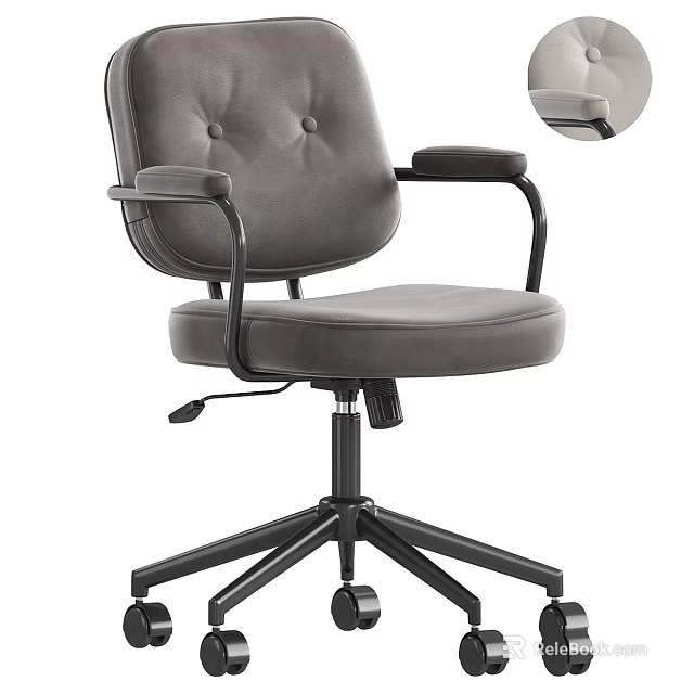 Modern Home Office Desk And Chair Set With Grey Velvet Chair Black Metal Frame And Wheels 3d model 