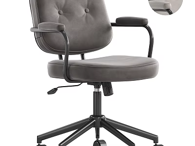 Modern Home Office Desk And Chair Set With Grey Velvet Chair Black Metal Frame And Wheels 3d model