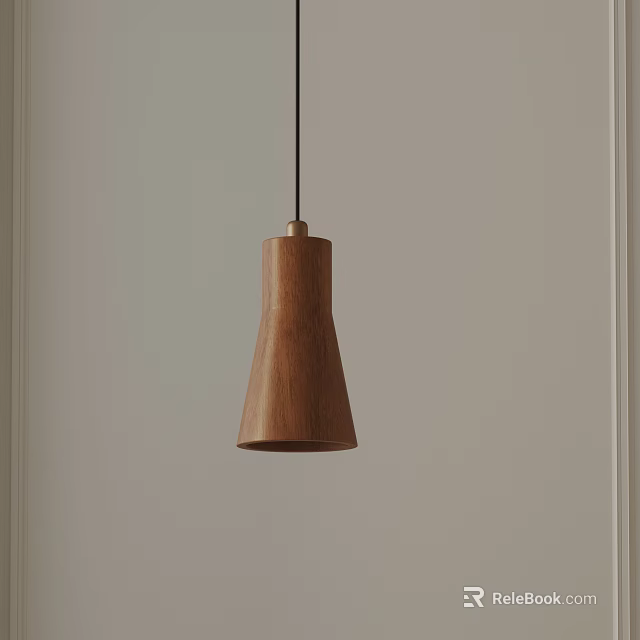 Scandinavian Natural Wood Conical Pendant Light Against Neutral Wall Background 3d model 