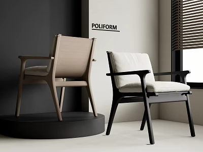 POLIFORM Modern Dining Chairs With Light Wood Frame Black Legs And White Upholstered Seats 3d model