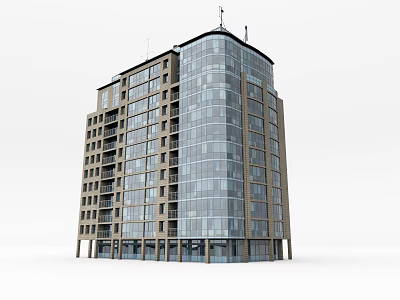 Modern High Rise Residential Building With Glass Curtain Wall Brick Exterior And Multiple Floors 3d model
