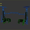Car Suspension System Components Featuring Green Metal Structure And Round Tops