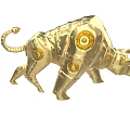 Golden Mechanical Bull Sculpture With Metallic Texture And Intricate Design Details