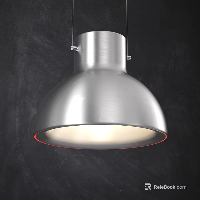 Modern Silver Metal Pendant Light With Dome Shaped Shade And Illuminated Bottom Design 3d model 