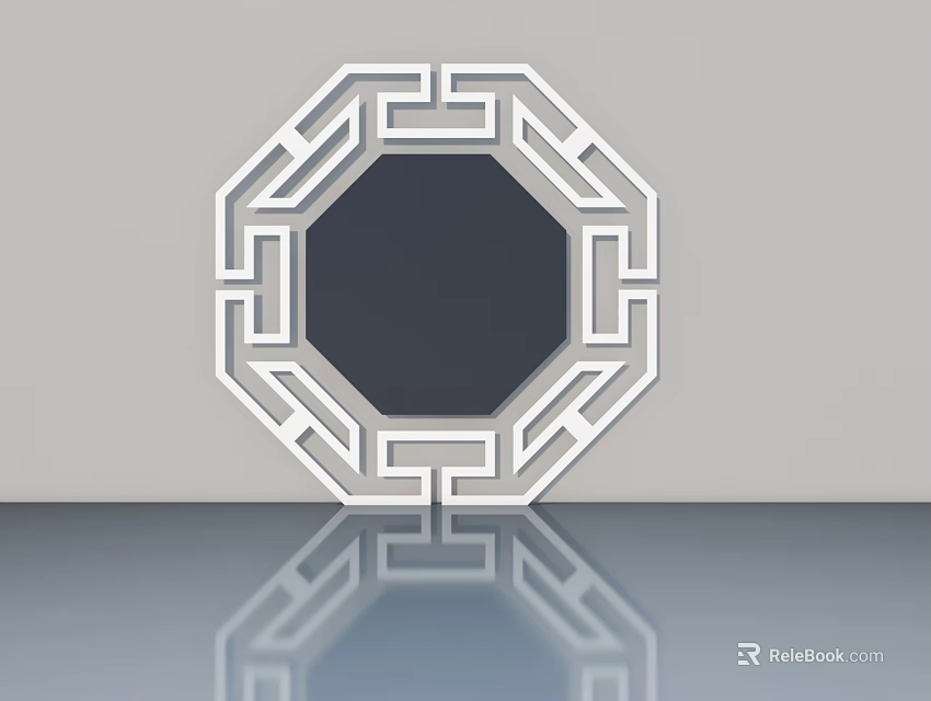 Modern Hinged Swing Door With Geometric Pattern Frame And Dark Panel Design 3d model 