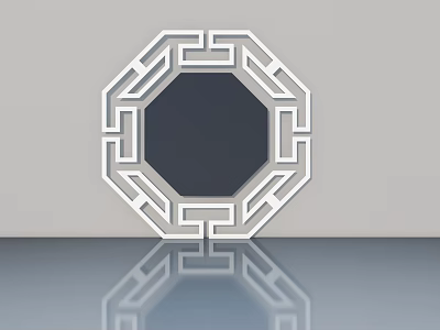 Modern Hinged Swing Door With Geometric Pattern Frame And Dark Panel Design 3d model